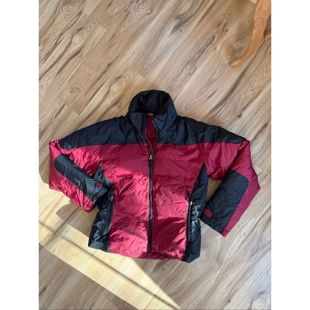 Vintage L.L. Bean Factory Womens Red Blue Quilted Zip Up Puffer Down Coat Medium